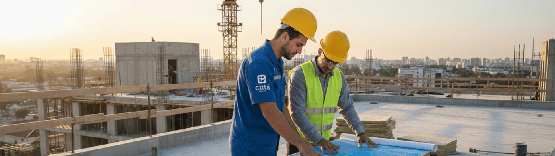 Engenheiros da Cittá analisando projeto no canteiro de obra
